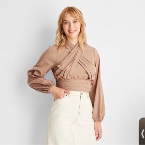 New Future Collective with Reese Blutstein Long Sleeve Mock Neck Cross-Front Top